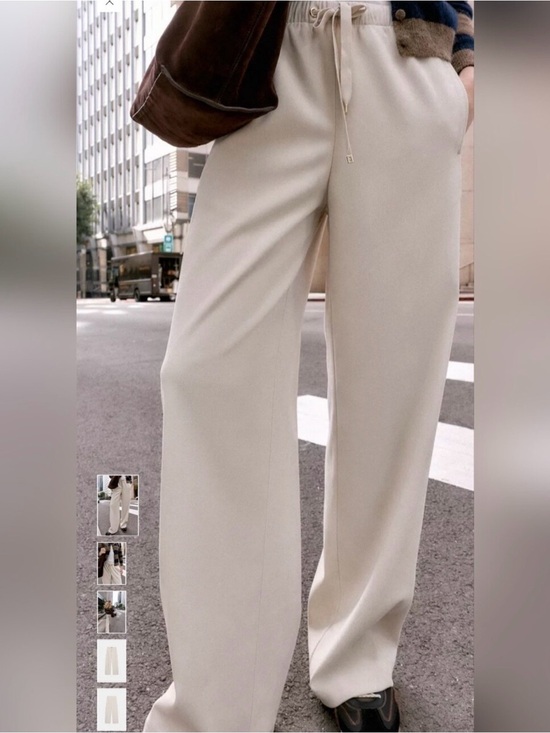 Zara Other - ZARA Cream Off-White Wide Leg Elastic Waist Drawstring Pants XS (Fits Small)